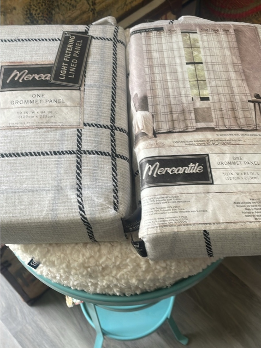 Mercantile Light Filtering Grommet Panel - White with Black Windowpane